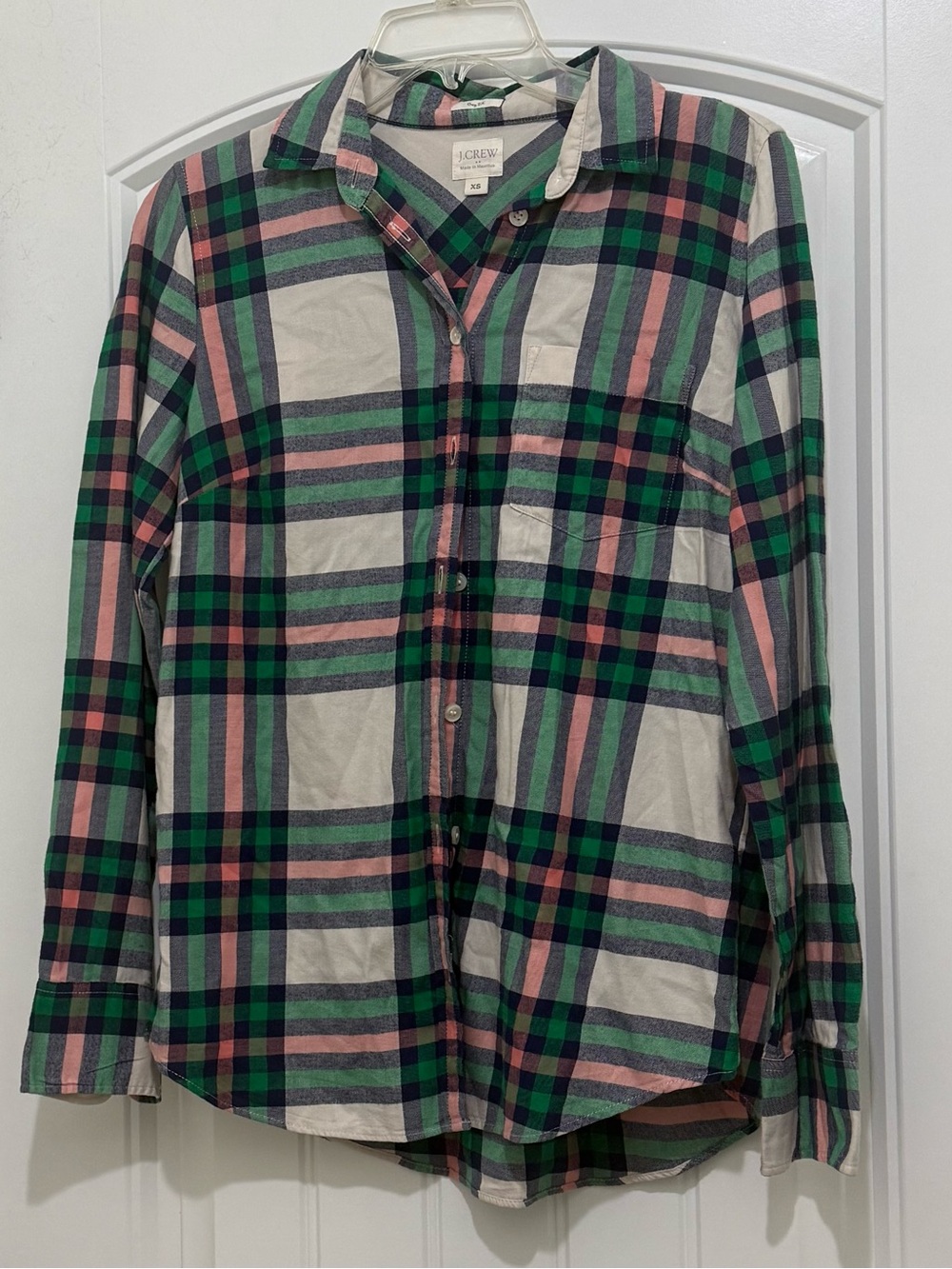J. Crew Boy Fit Pink Green Plaid Long Sleeve Button Shirt - Womens XS
